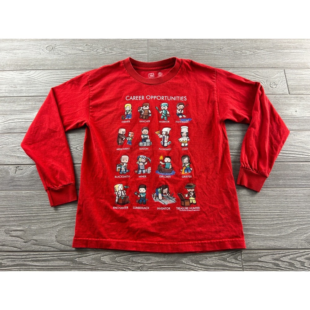Minecraft Mojang Jinx Red Long Sleeve T-Shirt Career Opportunities Boys YL 14/16
